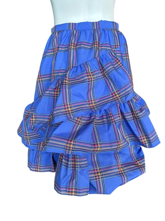 Dresses & Skirts - Anthropologie Maeve Blue Plaid Tiered Ruffle Mini Skirt 6